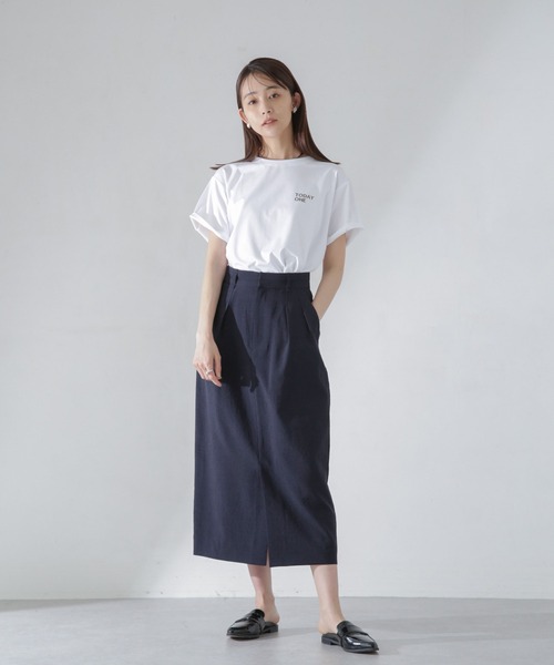 NANO universe（ナノユニバース）の「メランジドライ ソフトコクーンスカート(セットアップ可)（スカート・レディース・ネイビー/オレンジ/ライトベージュ・S/M）」の12枚目の写真