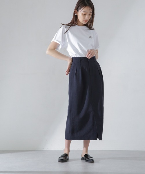 NANO universe（ナノユニバース）の「メランジドライ ソフトコクーンスカート(セットアップ可)（スカート・レディース・ネイビー/オレンジ/ライトベージュ・S/M）」の13枚目の写真