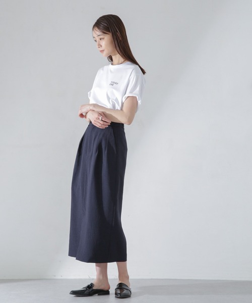 NANO universe（ナノユニバース）の「メランジドライ ソフトコクーンスカート(セットアップ可)（スカート・レディース・ネイビー/オレンジ/ライトベージュ・S/M）」の14枚目の写真