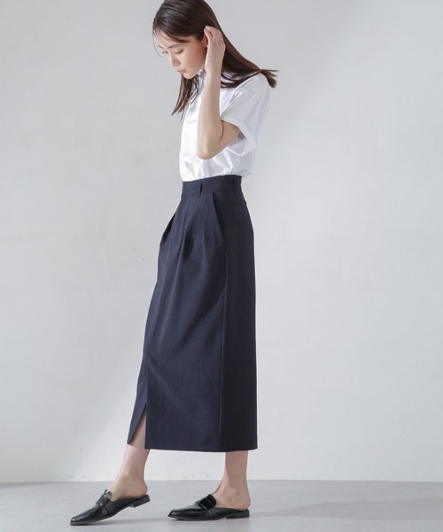 NANO universe（ナノユニバース）の「メランジドライ ソフトコクーンスカート(セットアップ可)（スカート・レディース・ネイビー/オレンジ/ライトベージュ・S/M）」の16枚目の写真