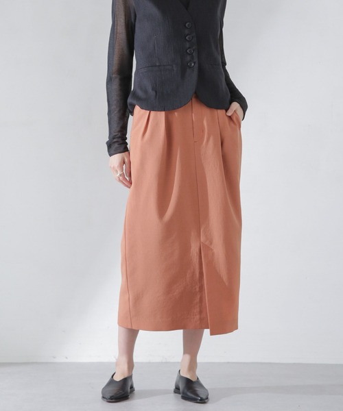 NANO universe（ナノユニバース）の「メランジドライ ソフトコクーンスカート(セットアップ可)（スカート・レディース・ネイビー/オレンジ/ライトベージュ・S/M）」の18枚目の写真