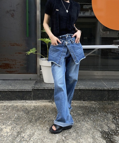 PPFM レイヤード　デニム　ジーンズ ピーピーエフエム PPFM レイヤード デニムパンツ ジーンズ ダメージ