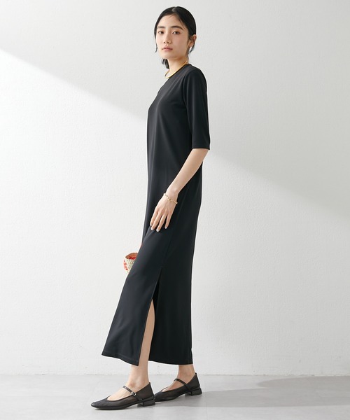 未着用美品 ウィムガゼット マキシ丈半袖カットワンピース 黒 ブラック 5分袖 Whim Gazette（ウィムガゼット）の「半袖カットワンピース（ワンピース