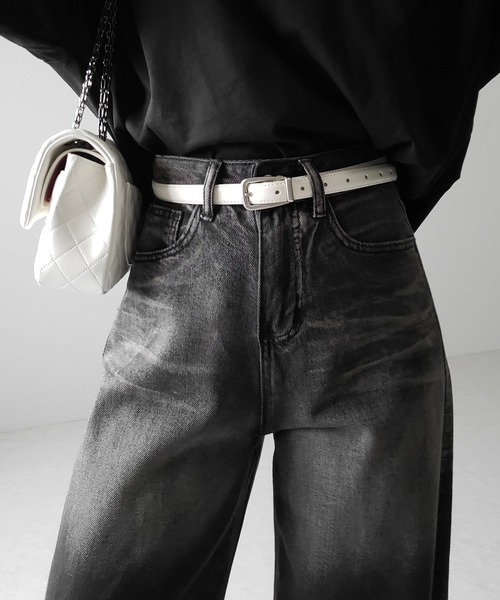 me+em select(ミームセレクト)の「【 メンズ・レディース兼用 】 マットスクエアバッグルフェイクレザーベルト /matte square buckle fake leather belt(ベルト・レディース・アイボリー/ブラック・FREE)」の18枚目の写真