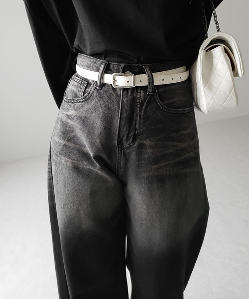 me+em select(ミームセレクト)の「【 メンズ・レディース兼用 】 マットスクエアバッグルフェイクレザーベルト /matte square buckle fake leather belt(ベルト・レディース・アイボリー/ブラック・FREE)」の19枚目の写真