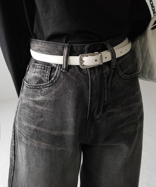 me+em select(ミームセレクト)の「【 メンズ・レディース兼用 】 マットスクエアバッグルフェイクレザーベルト /matte square buckle fake leather belt(ベルト・レディース・アイボリー/ブラック・FREE)」の16枚目の写真
