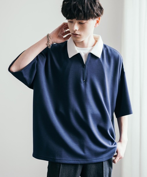 Rocky Monroe(ロッキーモンロー)の「オーバーサイズダンボールハーフジップクレリックポロシャツ(ポロシャツ・メンズ・チャコール/ネイビー/グレー/ブルーグレー/ブラック/グレイッシュベージュ/ホワイト・M/L)」の7枚目の写真