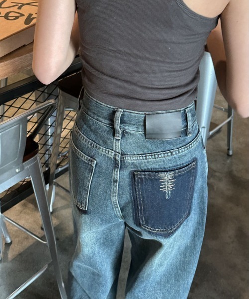 【セール】ヴィンテージ ポケット ストレート デニム（デニムパンツ）｜kirakiraShop（キラキラショップ）