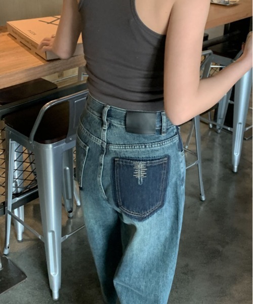 【セール】ヴィンテージ ポケット ストレート デニム（デニムパンツ）｜kirakiraShop（キラキラショップ）