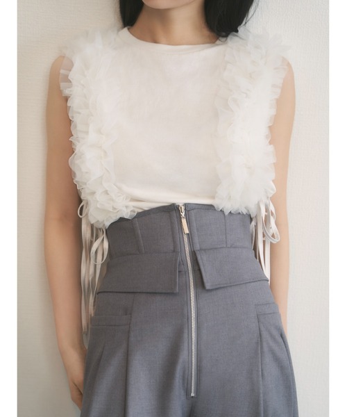 SNIDEL（スナイデル）の「ノースリチュールカットTOPS（Tシャツ/カットソー・レディース・チャコールグレー/アイボリー/ピンク・FREE）」の7枚目の写真