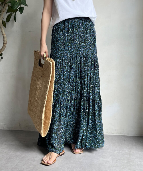 DouDou(ドゥドゥ)の「【新色追加】プリントフレアスカート(スカート・レディース・ブラウン/グリーン/ブラック/ブルー/ピンク・FREE)」の4枚目の写真