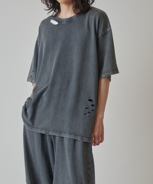 Lui's（ルイス）の「スノーウォッシュダメージ半袖カットソー（Tシャツ/カットソー・メンズ・グレー/ブラック/ライトグレー・S/M）」の3枚目の写真