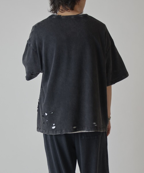Lui's（ルイス）の「スノーウォッシュダメージ半袖カットソー（Tシャツ/カットソー・メンズ・グレー/ブラック/ライトグレー・S/M）」の6枚目の写真