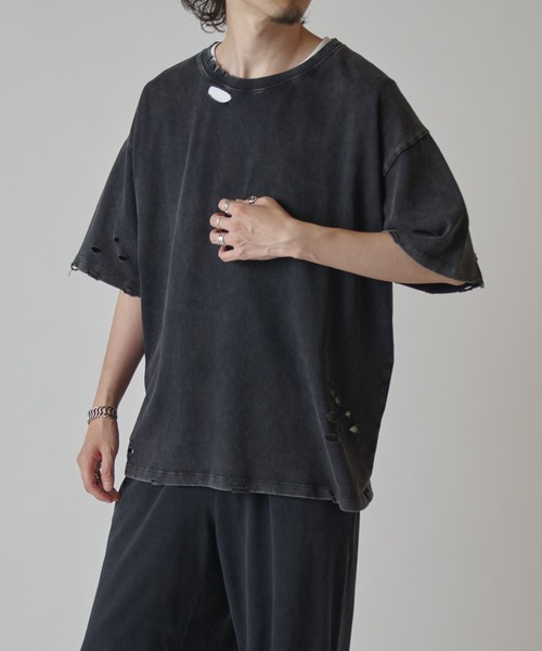 Lui's（ルイス）の「スノーウォッシュダメージ半袖カットソー（Tシャツ/カットソー・メンズ・グレー/ブラック/ライトグレー・S/M）」の4枚目の写真