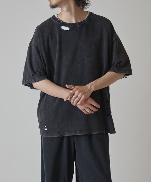 Lui's（ルイス）の「スノーウォッシュダメージ半袖カットソー（Tシャツ/カットソー・メンズ・グレー/ブラック/ライトグレー・S/M）」の5枚目の写真