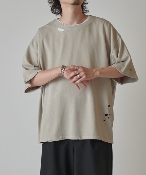 Lui's（ルイス）の「スノーウォッシュダメージ半袖カットソー（Tシャツ/カットソー・メンズ・グレー/ブラック/ライトグレー・S/M）」の10枚目の写真