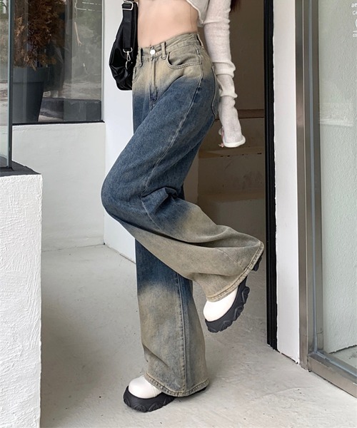 オーバーダイ109×205 デニム　グラデーションブルー　トルコヴィンテージラグ オーバーダイ デニム ブルー トルコ ヴィンテージラグ オーバーダイ109