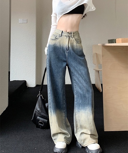 オーバーダイ109×205 デニム グラデーションブルー トルコヴィンテージラグ