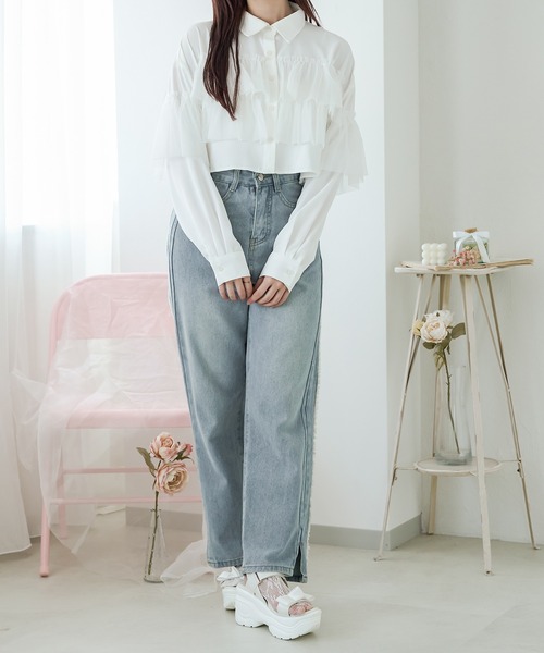 Ambre Neige（アンブルネージュ）の「チュールドッキングフリルシャツ 