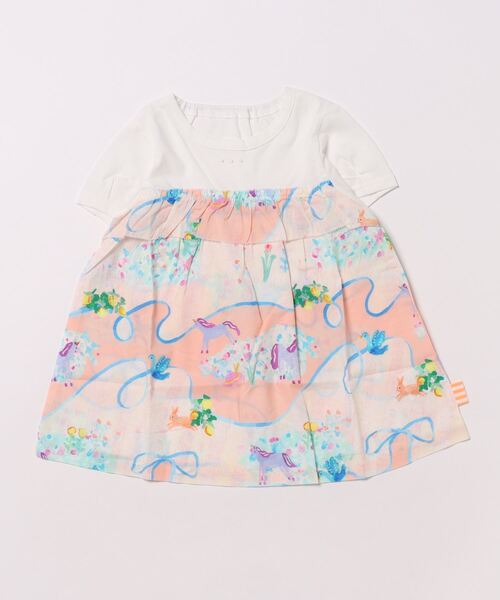 HAKKA KIDS（ハッカキッズ）の「hakka　kids×yuko　maegawa　スウェーイングリボンプリント半袖チュニック（チュニック・キッズ・オレンジ/オフホワイト・110cm/120cm/130cm/100cm）」の2枚目の写真