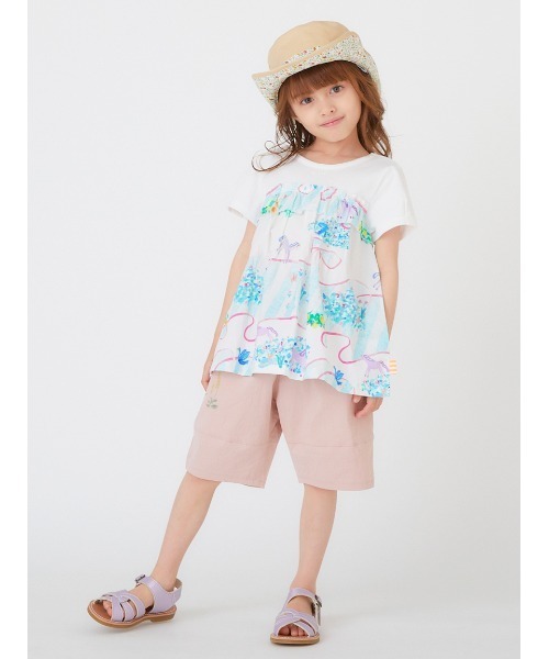 HAKKA KIDS（ハッカキッズ）の「hakka　kids×yuko　maegawa　スウェーイングリボンプリント半袖チュニック（チュニック・キッズ・オレンジ/オフホワイト・110cm/120cm/130cm/100cm）」の4枚目の写真