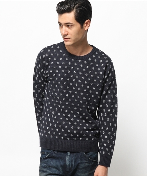 SEVENDAYS=SUNDAY（セブンデイズサンデイ）の「ドットジャカード　長袖プルオーバー（ニット/セーター・メンズ・ベージュ/ネイビー/グレー・SMALL/MEDIUM/LARGE）」の3枚目の写真