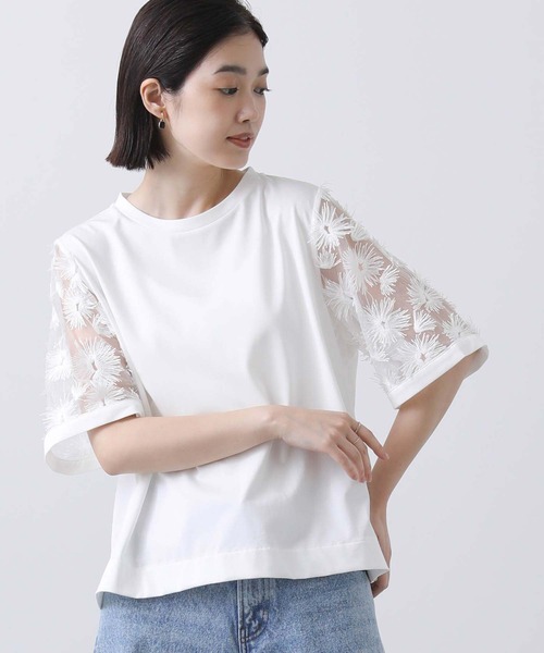 Gready Brilliant（グレディブリリアン）の「３Ｄフラワーベルスリーブカットソー（Tシャツ/カットソー・レディース・オフホワイト/ブラック・38）」の9枚目の写真