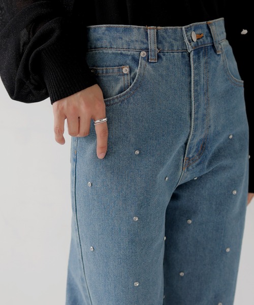 hellam（へラム）の「ラインストーンデニムパンツ（デニムパンツ