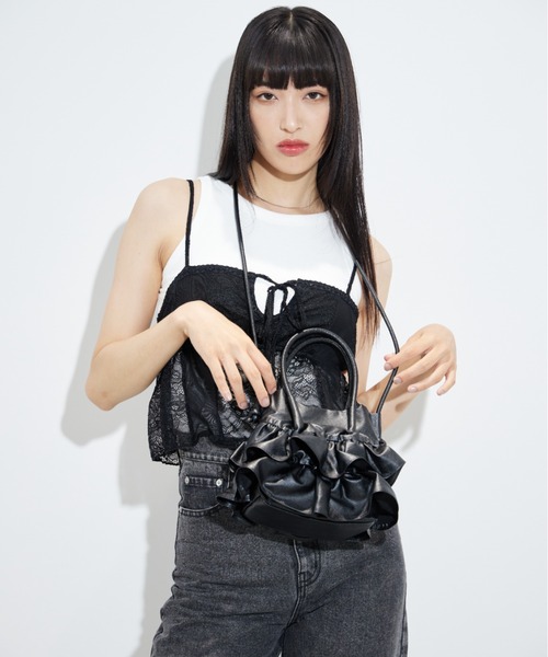 paravion(パラビオン)の「フリルショルダーBAG(ショルダーバッグ・レディース・アイボリー/ブラック/シルバー・FREE)」の18枚目の写真