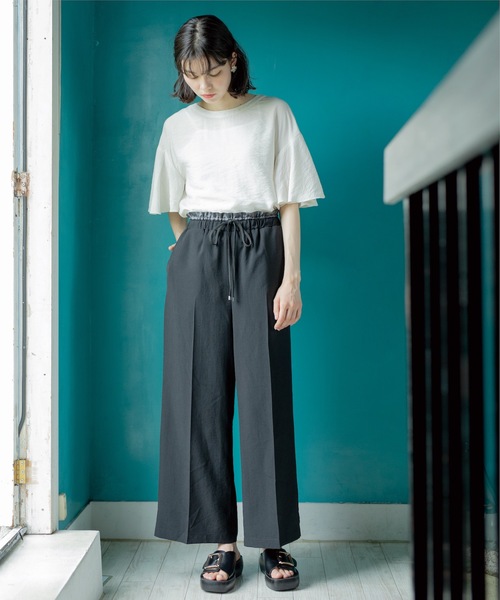 OPAQUE.CLIP（オペークドットクリップ）の「◆ウエストサテン使いイージーワイドパンツ【洗濯機洗い可】（その他パンツ・レディース・ブラック/チャコールグレー/ブラウン系その他・40/38/42/36）」の9枚目の写真