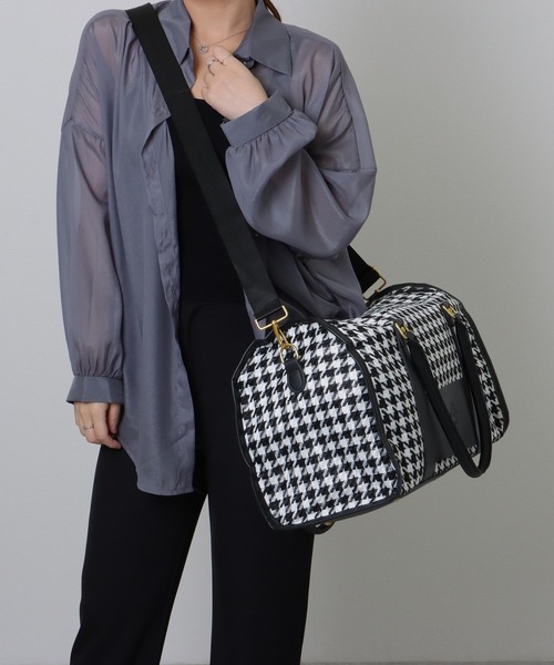 Lace Ladies（レースレディース）の「大容量 千鳥格子柄 2WAY ボストン ショルダーバッグ（ボストンバッグ・レディース・ブラック/ベージュ/ブラウン・FREE）」の8枚目の写真