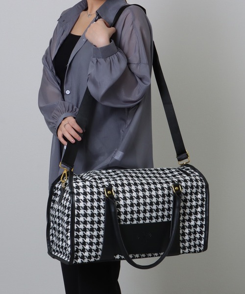 Lace Ladies（レースレディース）の「大容量 千鳥格子柄 2WAY ボストン ショルダーバッグ（ボストンバッグ・レディース・ブラック/ベージュ/ブラウン・FREE）」の11枚目の写真
