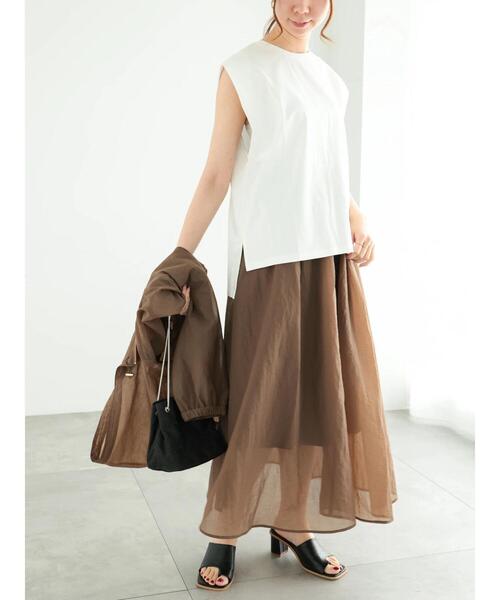 Te chichi（テチチ）の「シルケットタックリラックスチュニック（Tシャツ/カットソー・レディース・モカ/オフホワイト/チャコールグレー/ブルー・F）」の6枚目の写真