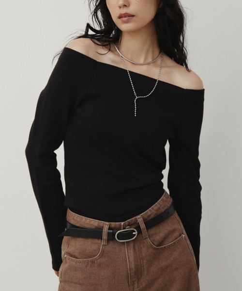 Aunt Marie's（アントマリーズ）の「カップ付きオフショルリブトップス/カットソー（Tシャツ/カットソー・レディース・チャコールグレー/グレー/ブラック/ブラウン/ホワイト・FREE）」の18枚目の写真