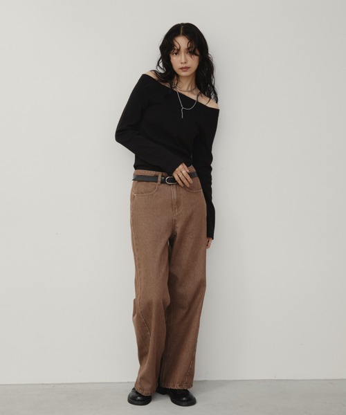 Aunt Marie's（アントマリーズ）の「カップ付きオフショルリブトップス/カットソー（Tシャツ/カットソー・レディース・チャコールグレー/グレー/ブラック/ブラウン/ホワイト・FREE）」の21枚目の写真