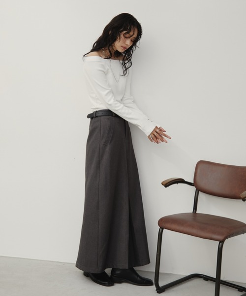 Aunt Marie's（アントマリーズ）の「カップ付きオフショルリブトップス/カットソー（Tシャツ/カットソー・レディース・チャコールグレー/グレー/ブラック/ブラウン/ホワイト・FREE）」の14枚目の写真