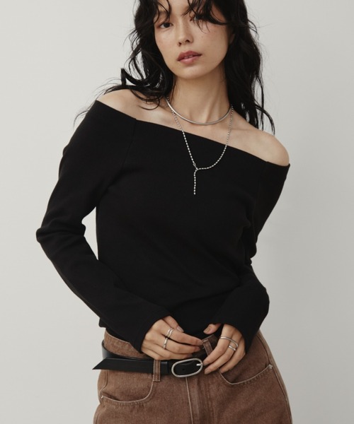 Aunt Marie's（アントマリーズ）の「カップ付きオフショルリブトップス/カットソー（Tシャツ/カットソー・レディース・チャコールグレー/グレー/ブラック/ブラウン/ホワイト・FREE）」の16枚目の写真