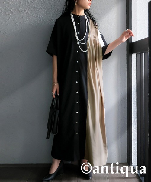 配色プリーツワンピース（ワンピース）｜antiqua（アンティカ）