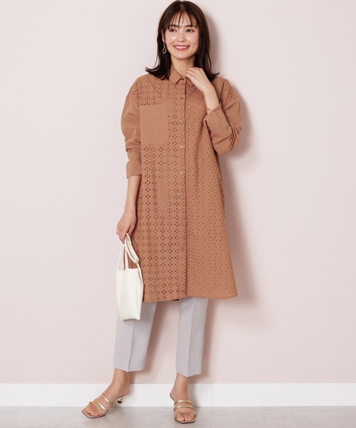 BELLUNA PLUS（ベルーナ）の「ヴィンテージレース切替シアーロングシャツ（シャツ/ブラウス・レディース・ライトブラウン/オフホワイト・MEDIUM/LARGE/X-LARGE）」の8枚目の写真