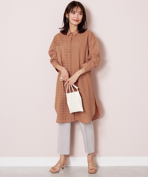 BELLUNA PLUS（ベルーナ）の「ヴィンテージレース切替シアーロングシャツ（シャツ/ブラウス・レディース・ライトブラウン/オフホワイト・MEDIUM/LARGE/X-LARGE）」の11枚目の写真
