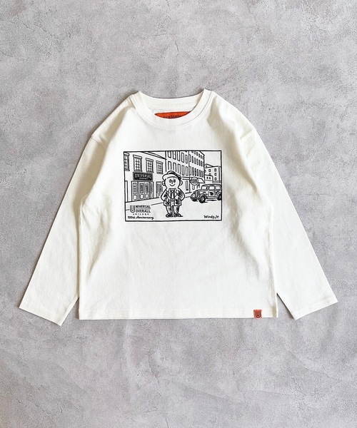 UNIVERSAL OVERALL（ユニバーサルオーバーオール）の「【UNIVERSAL OVERALL】別注プリントロンTee（Tシャツ/カットソー・キッズ・チャコール/ダークブルー/オフホワイト・90/100/110/120/80/130/95/140/150）」の2枚目の写真