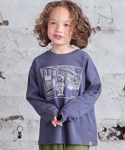 UNIVERSAL OVERALL（ユニバーサルオーバーオール）の「【UNIVERSAL OVERALL】別注プリントロンTee（Tシャツ/カットソー・キッズ・チャコール/ダークブルー/オフホワイト・90/100/110/120/80/130/95/140/150）」の5枚目の写真