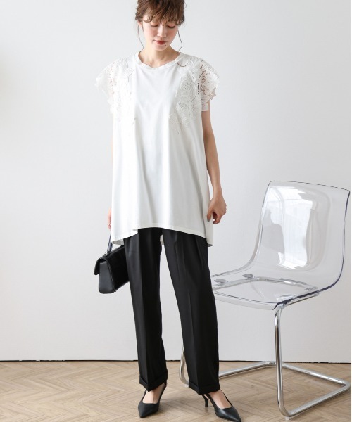 La-gemme（ラジェム）の「ショルダーレース Aライントップス（Tシャツ/カットソー・レディース・ホワイト/ブラック・フリー）」の22枚目の写真