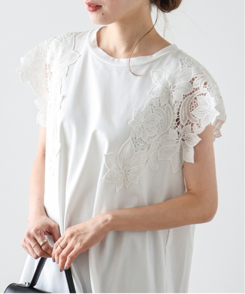 La-gemme（ラジェム）の「ショルダーレース Aライントップス（Tシャツ/カットソー・レディース・ホワイト/ブラック・フリー）」の21枚目の写真