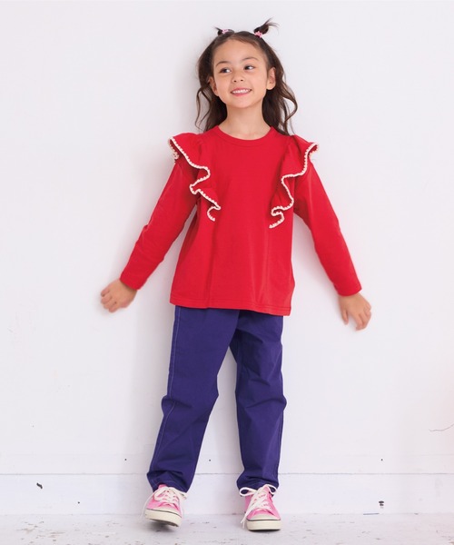 Life Support Products（ライフサポートプロダクツ）の「フリル刺繍ロンティー（Tシャツ/カットソー・キッズ・チャコール/オフホワイト/レッド/ラベンダー・150/140/130/120/110/100/95/90/80）」の9枚目の写真