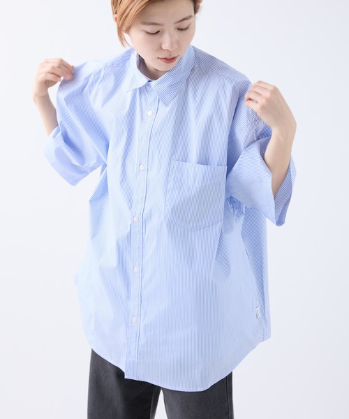 meltum(メルタム)の「LOOSE STRIPE SHIRT S/S(シャツ/ブラウス・メンズ・ブルー/ベージュ/ネイビー・MEDIUM/LARGE)」の5枚目の写真