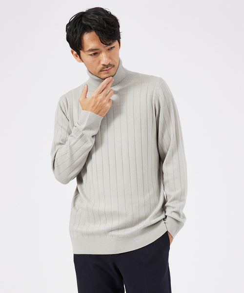 ABAHOUSE GRAY(アバハウスグレイ)の「【カシミアタッチ】12ゲージ ワイドリブ タートルネック ニット(ニット/セーター・メンズ・ホワイト/グレイッシュベージュ/セージグリーン/ブルー/ブラック・50/48/46)」の3枚目の写真