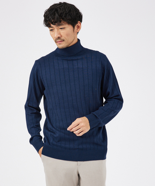 ABAHOUSE GRAY(アバハウスグレイ)の「【カシミアタッチ】12ゲージ ワイドリブ タートルネック ニット(ニット/セーター・メンズ・ホワイト/グレイッシュベージュ/セージグリーン/ブルー/ブラック・50/48/46)」の5枚目の写真