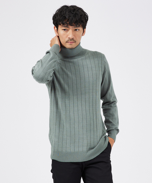 ABAHOUSE GRAY(アバハウスグレイ)の「【カシミアタッチ】12ゲージ ワイドリブ タートルネック ニット(ニット/セーター・メンズ・ホワイト/グレイッシュベージュ/セージグリーン/ブルー/ブラック・50/48/46)」の4枚目の写真