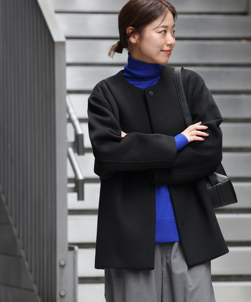 RELUME☆スーパーファインビーバークルーネックコート☆ブラック☆34 JOURNAL STANDARD relume（ジャーナルスタンダード レリューム